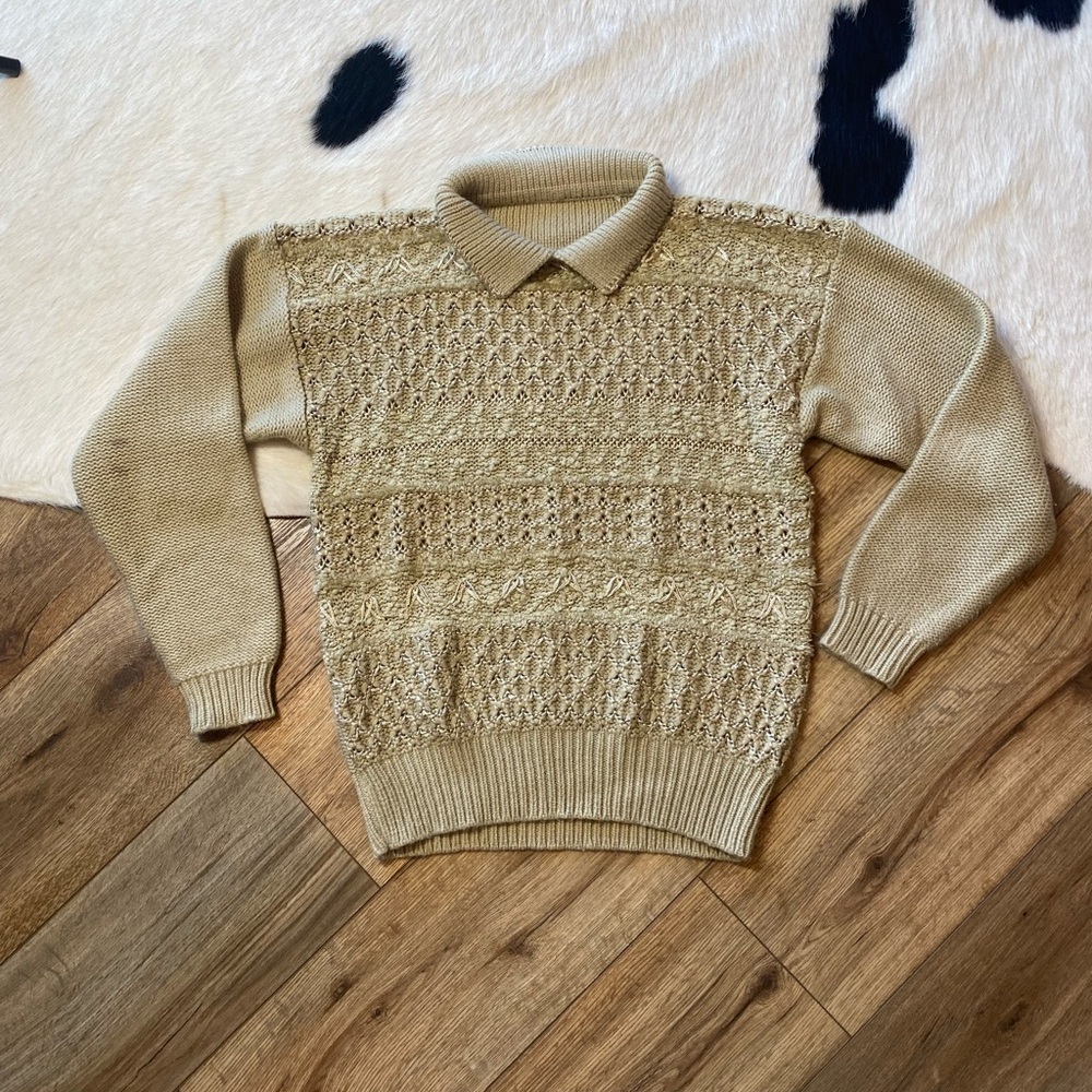 Vintage preppy electric grandpa knit collard pullover sweater - Picture 3 of 9